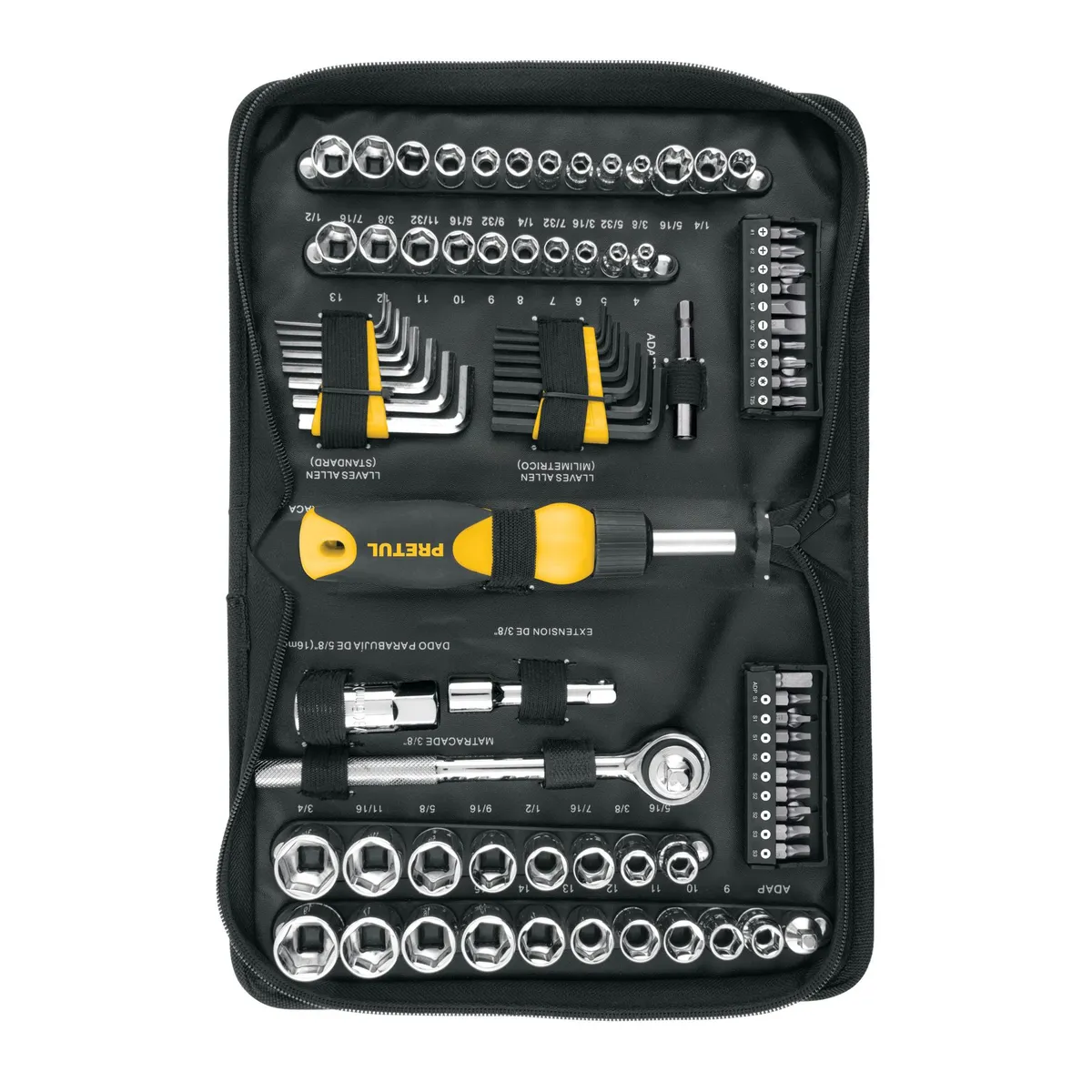 PRETUL - Juego de 83 Herramientas 1/4" y 3/8" para Mecánico, Pretul