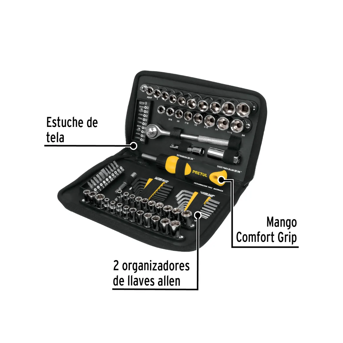PRETUL - Juego de 83 Herramientas 1/4" y 3/8" para Mecánico, Pretul