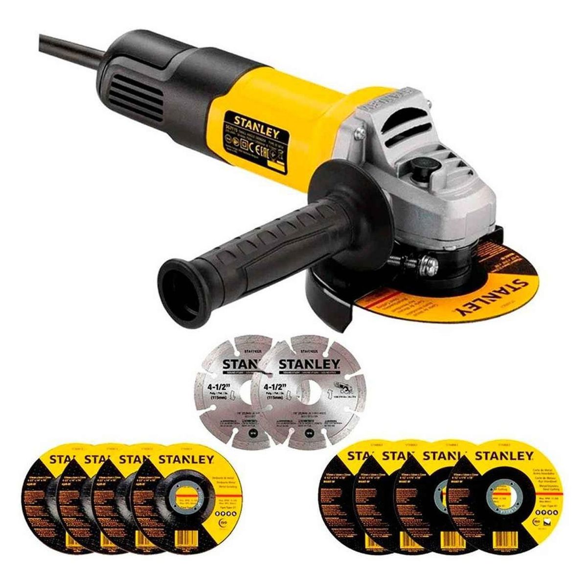 STANLEY - Esmeril Angular 4 1/2" 750 W + 10 Disco Stanley SG7115V10-B2