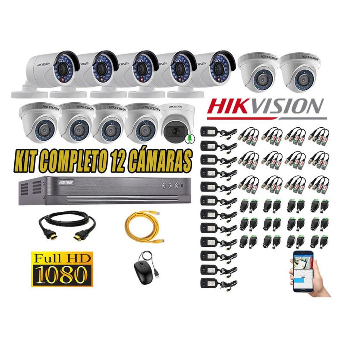 HIKVISION - CÁMARAS SEGURIDAD KIT 12 FULL HD 1080P 1 CAMARA CON MICROFONO