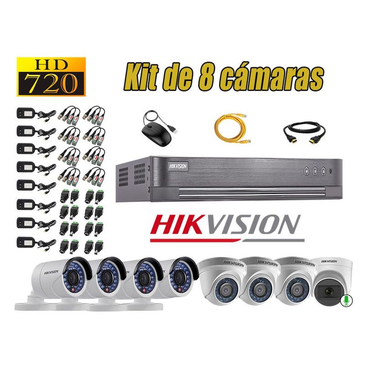 HIKVISION - CÁMARAS SEGURIDAD KIT 8 HD 720P 1 CAMARA MICROFONO
