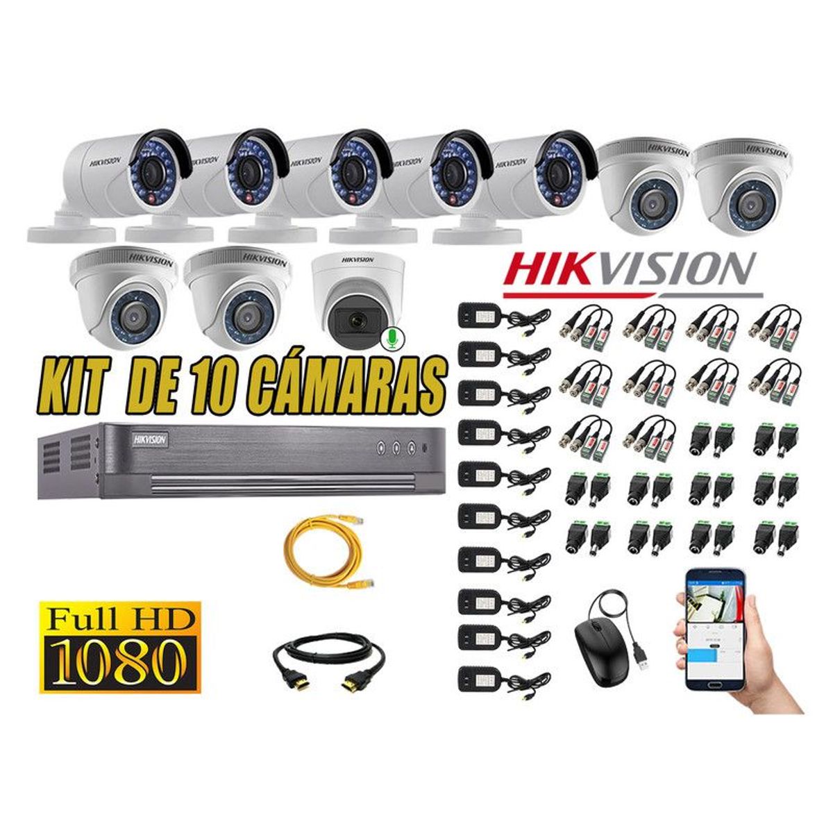 HIKVISION - CÁMARAS SEGURIDAD KIT 10 FULL HD 1080P 1 CAMARA CON MICROFONO