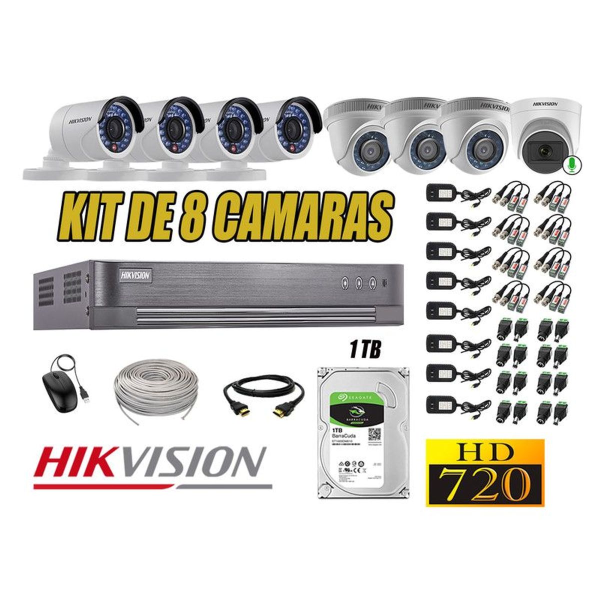 HIKVISION - CÁMARAS SEGURIDAD KIT 8 HD 720P + DISCO 1TB WD 1 CAMARA MICROFONO