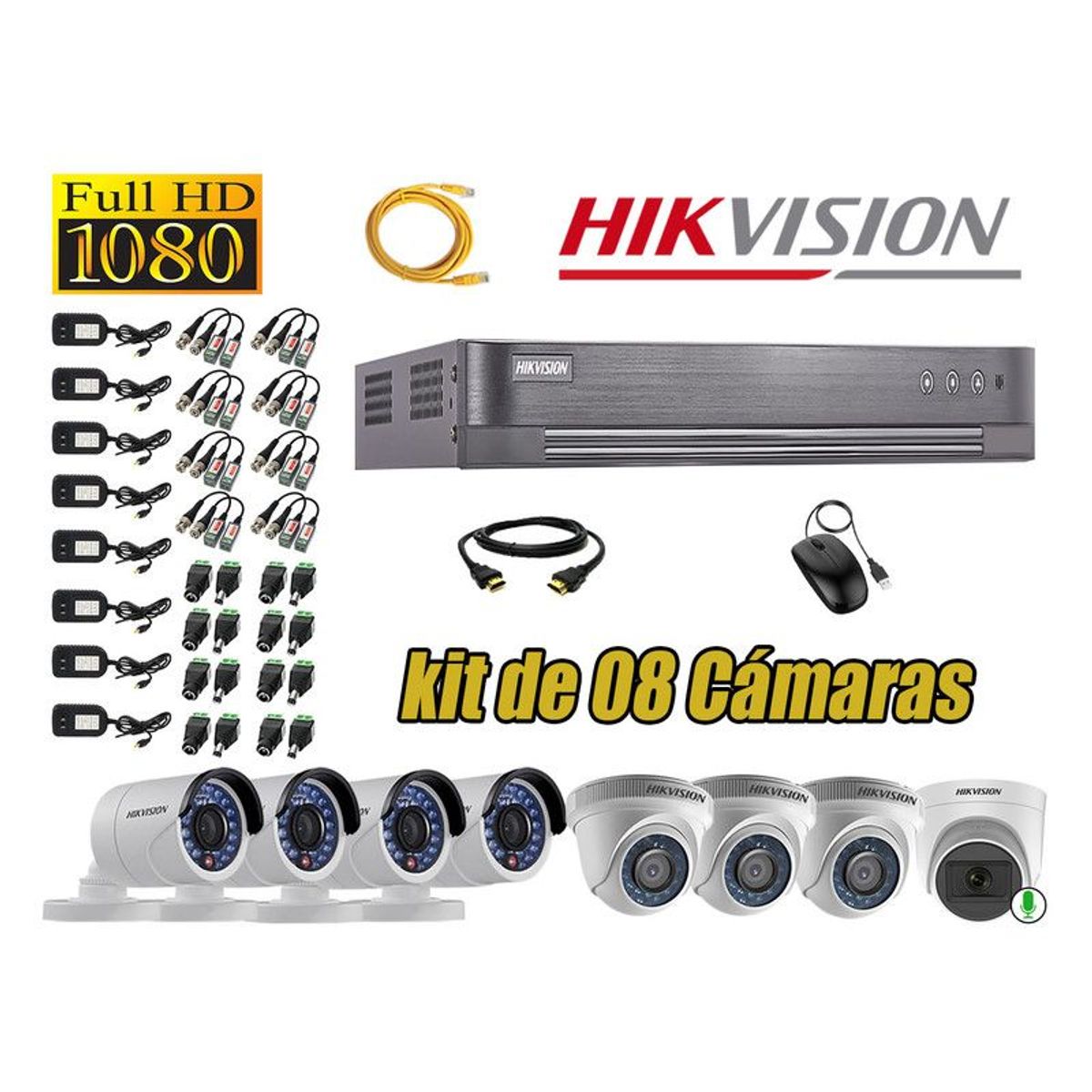 HIKVISION - CÁMARAS SEGURIDAD KIT 8 FULL HD 1080P 1 CAMARA MICROFONO