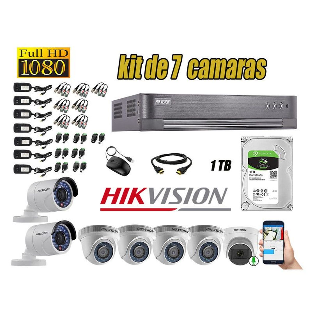 HIKVISION - CÁMARAS SEGURIDAD KIT 7 FULL HD 1080P + DISCO 1TB 1 CAMARA MICROFONO