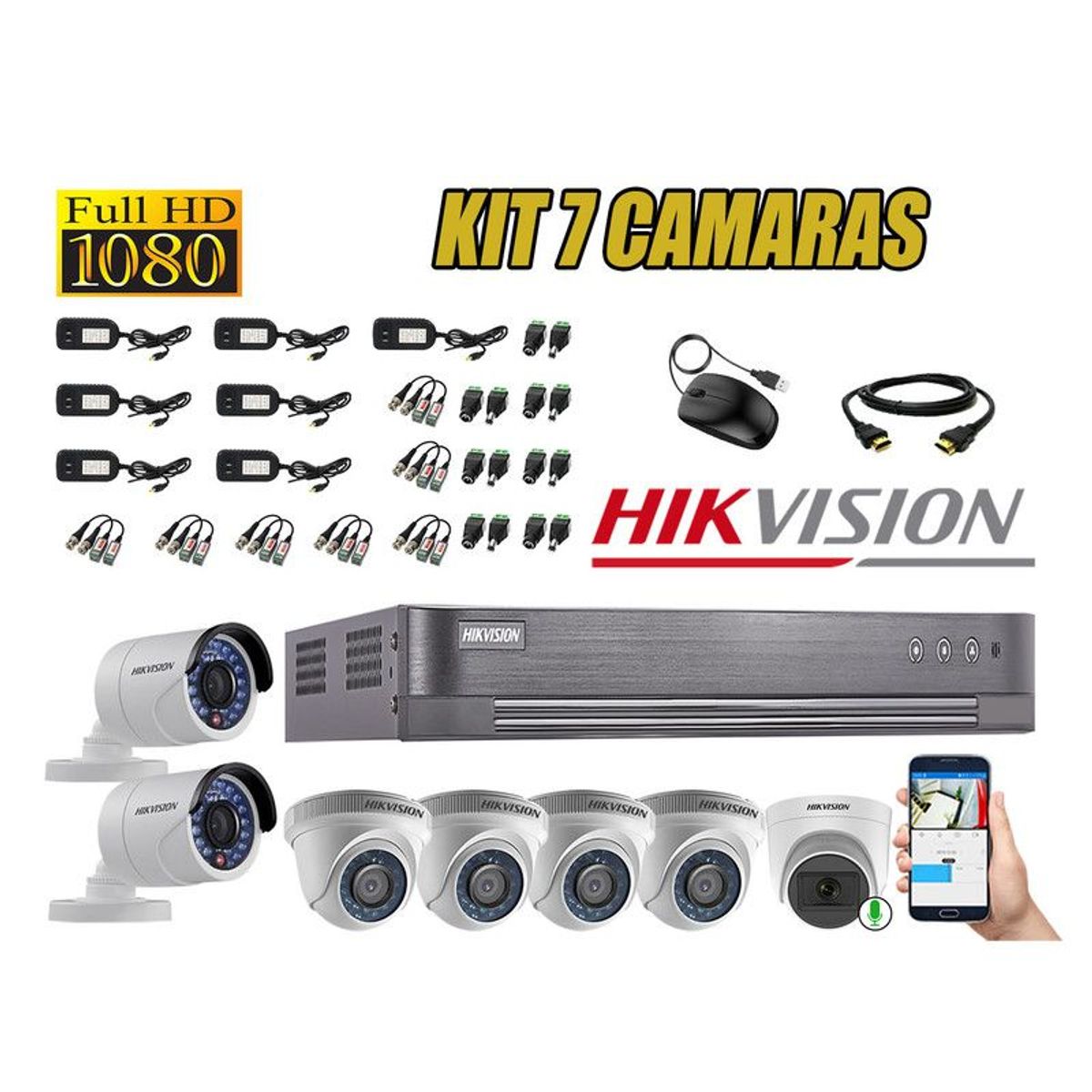 HIKVISION - CÁMARAS SEGURIDAD KIT 7 FULL HD 1080P 1 CAMARA MICROFONO