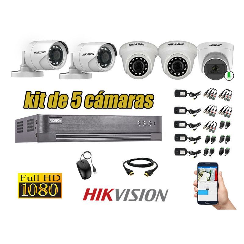 HIKVISION - CÁMARAS SEGURIDAD KIT 5 FULL HD 1 CAMARA MICROFONO