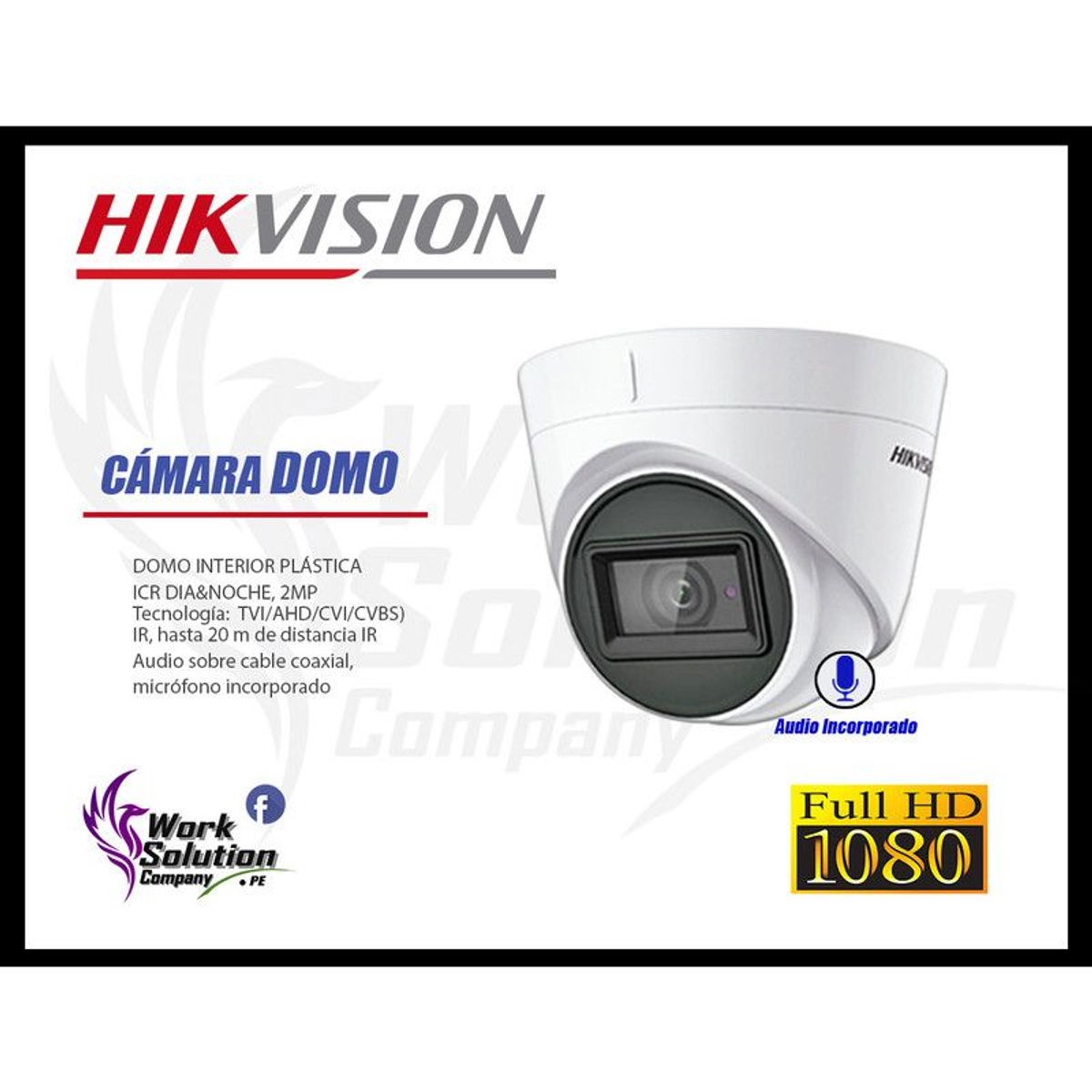 HIKVISION - CÁMARAS SEGURIDAD KIT 5 FULL HD 1080P + DISCO 2TB 1 CAMARA MICROFONO