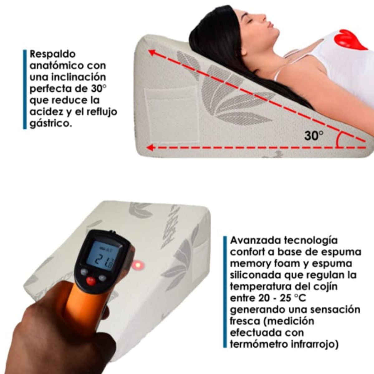 TERAFLEX - ALMOHADA COJIN ANTIREFLUJO MEMORY FOAM  ALOE VERA  64x60x30 CM