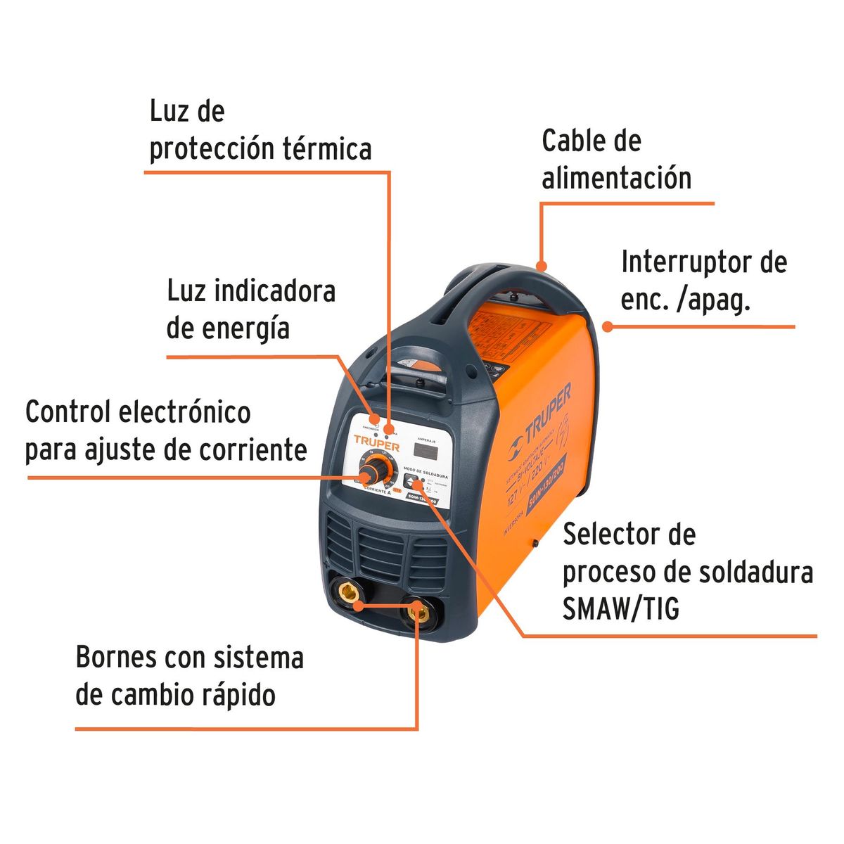 TRUPER - Maquina Soldadora Inversora Bi Voltaje 200A 127V 220V Truper