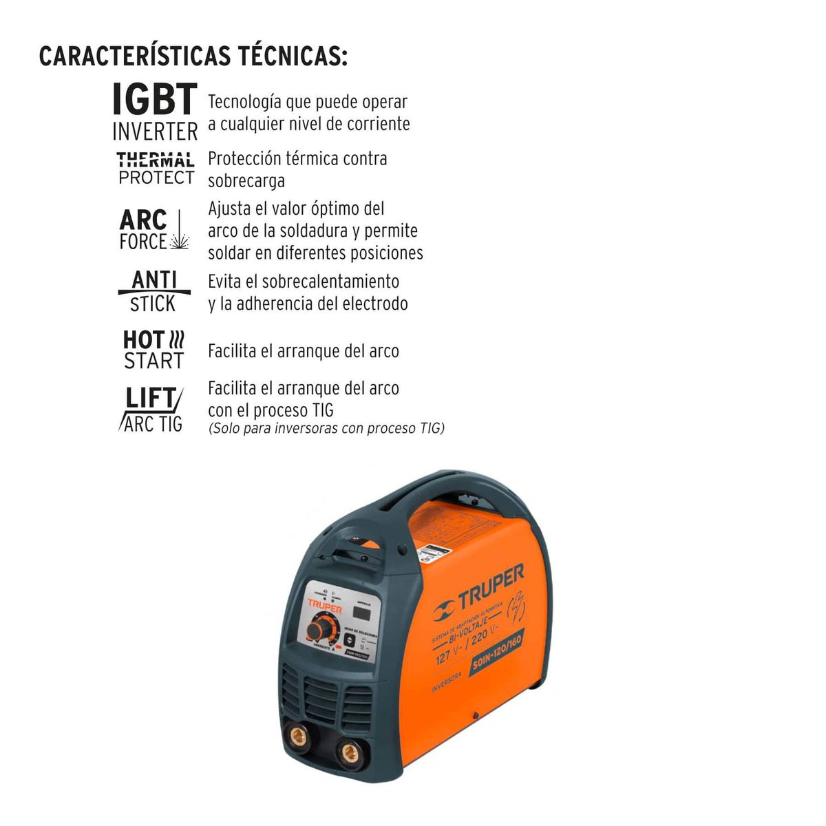 TRUPER - Maquina Soldadora Inversora Bi Voltaje 160A 127V 220V Truper