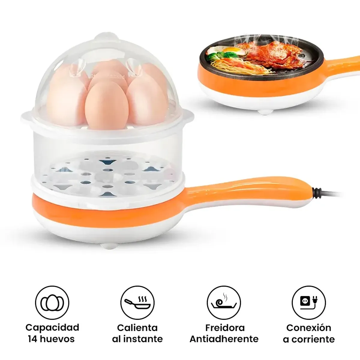 GENERICO - Hervidor Y Sarten Freidor De Huevos y Carne Eléctrico 2 en 1 ALEATORIO