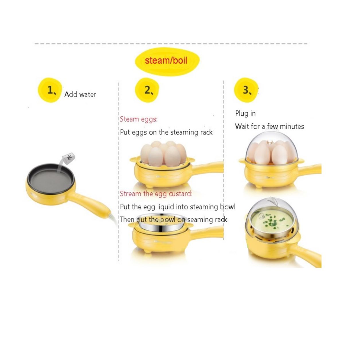 GENERICO - Hervidor Y Sarten Freidor De Huevos y Carne Eléctrico 2 en 1 ALEATORIO