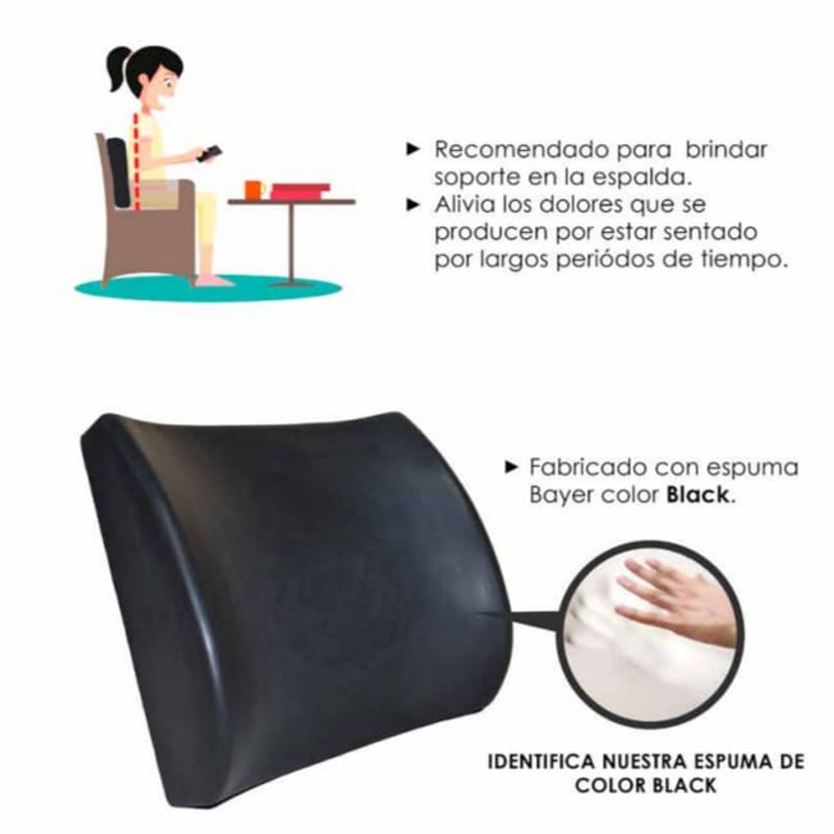 TERAFLEX - COJIN LUMBAR BLACK MAGIC  MEMORY FOAM  36x34x13 CM TERAFLEX