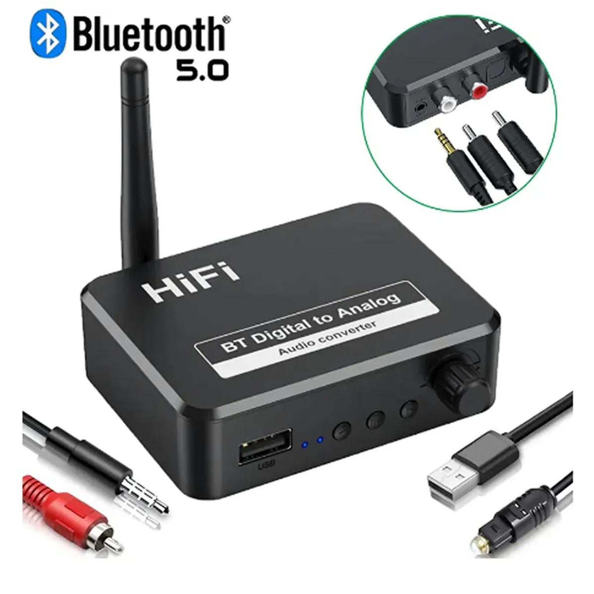 GENERICO - Receptor Bluetooth 5.0 Convertidor de audio digital a analógico de 3,5 mm