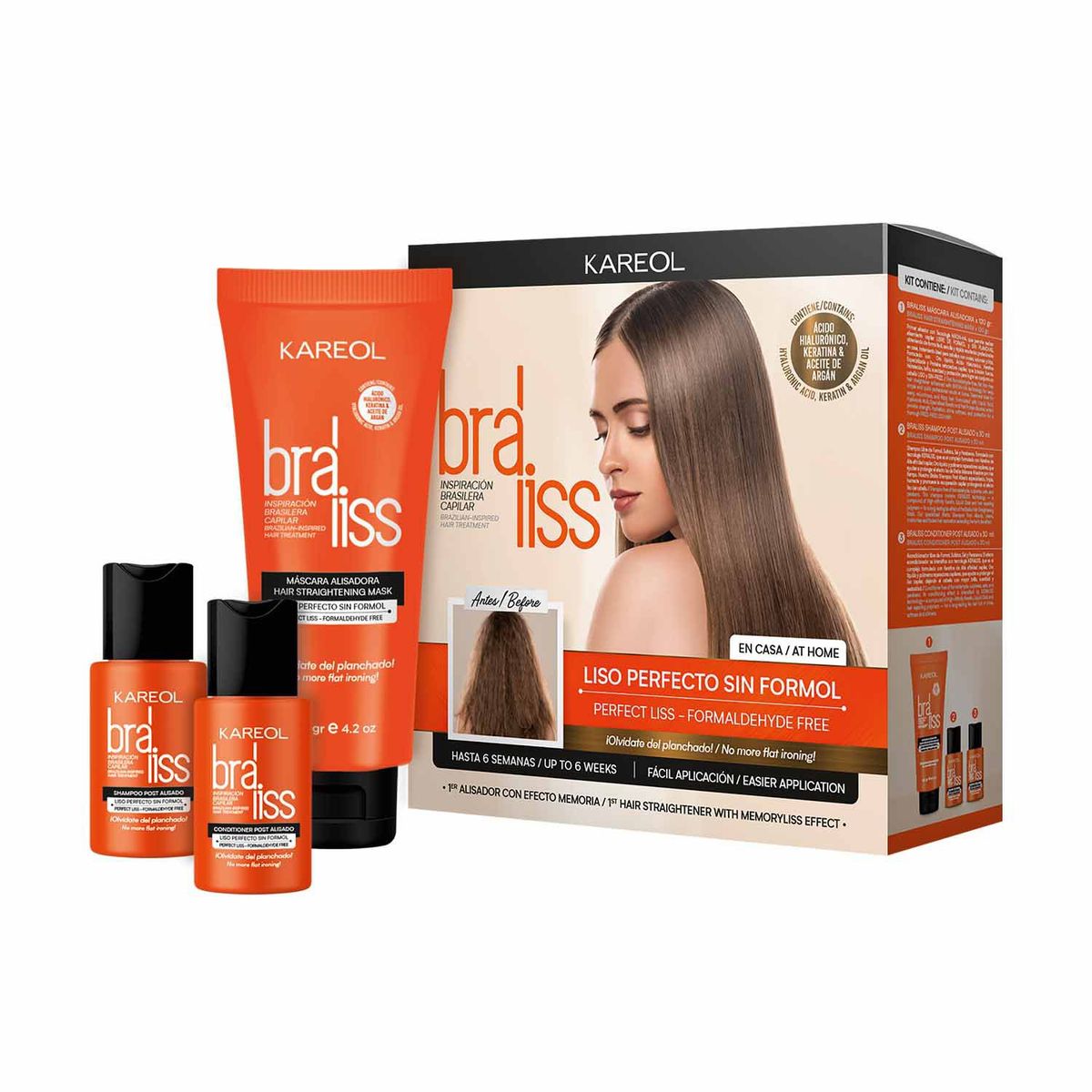 KAREOL - Pack Alisado Kareol - Braliss Máscara Alisadora + Shampoo + Acondicionador