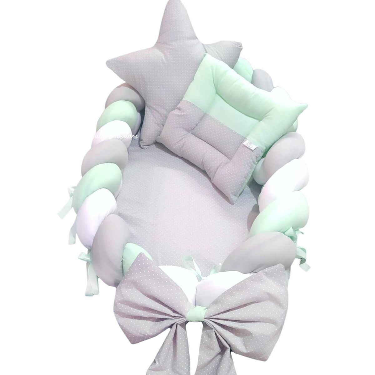 BABY MERINOS - Nido colecho trenzado - Puntito - Verde agua