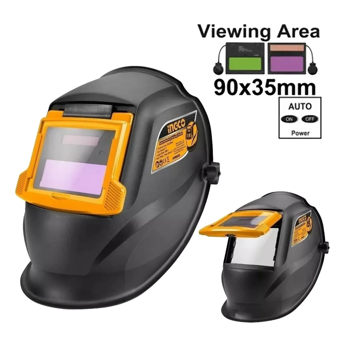 INGCO TOOLS - CASCO PARA SOLDAR VISOR FOTOSENSIBLE AUTOMÃTICO 90Ã—35MM INGCO - AHM009