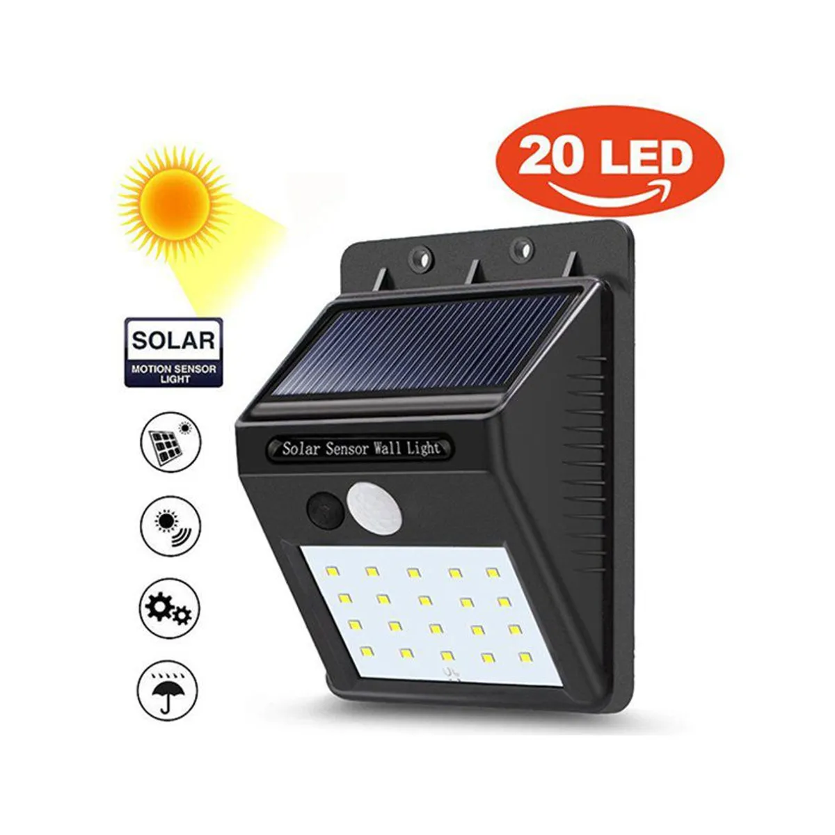 GENERICO - Kit 2 foco lampara led luz solar con sensor movimiento 20 led reflect