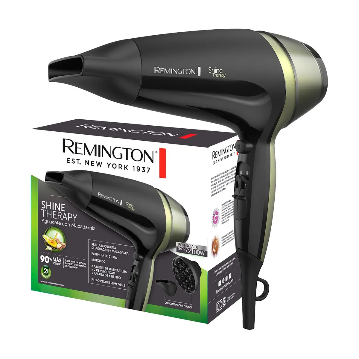 REMINGTON - Secador Remington D13A Shine Therapy Aguacate con Macadamia