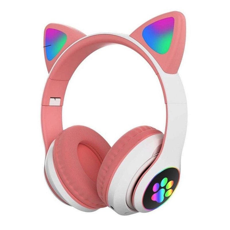 GENERICO - Audífono bluetooth gato con luz led rosado y bl