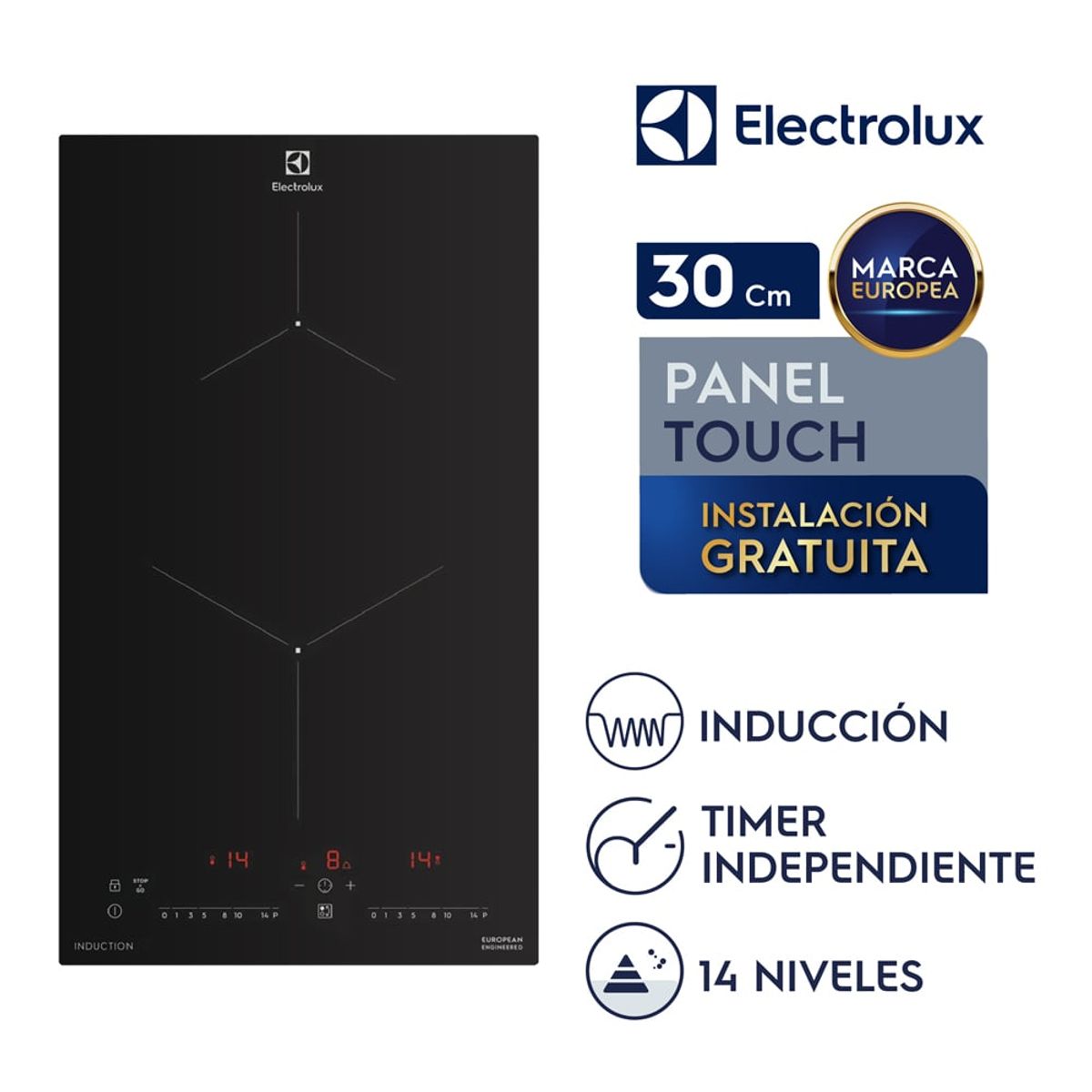 ELECTROLUX - Encimera empotrable de inducción 2 quemadores electrolux ETIH30G7EOB