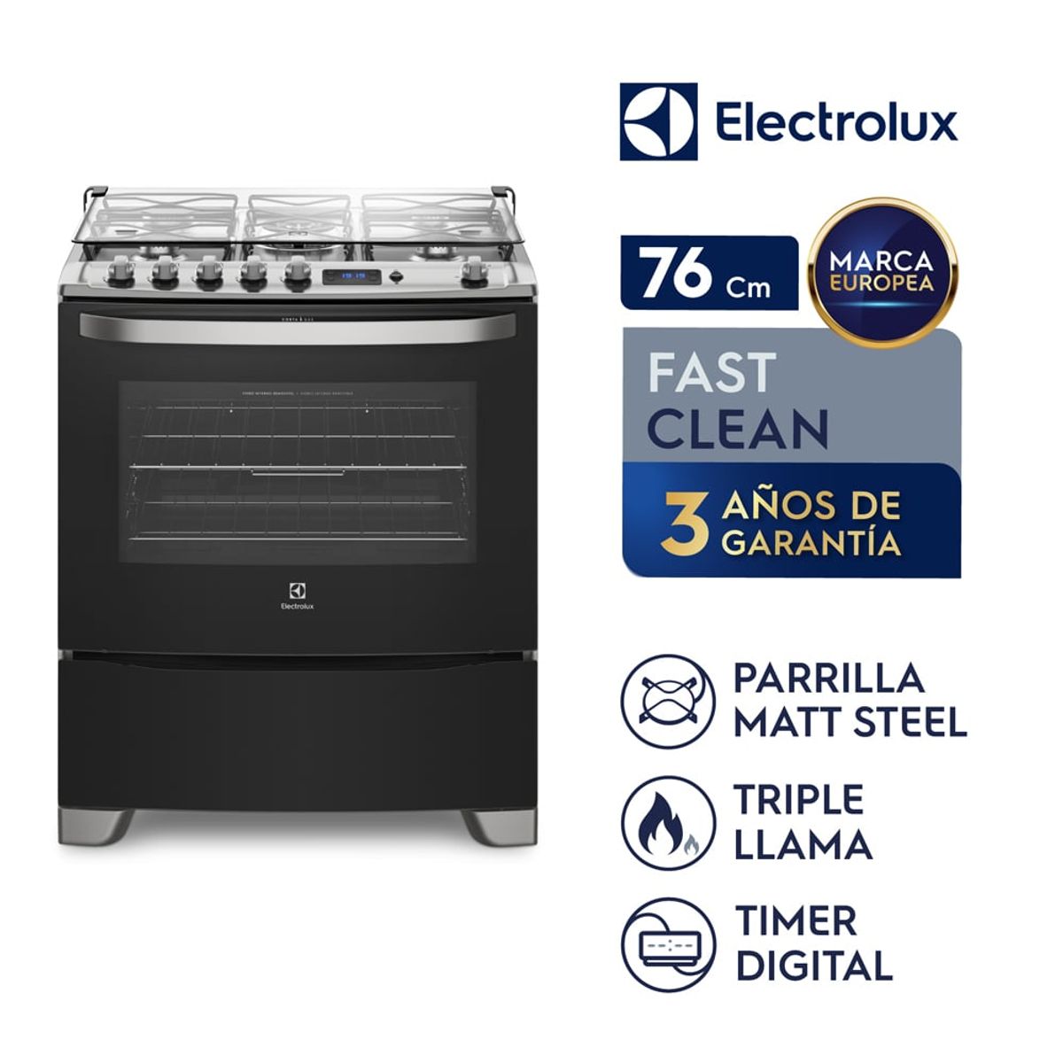 ELECTROLUX - Cocina Freestanding Electrolux  A Gas 5 Quemadores Triple Llama 76USR