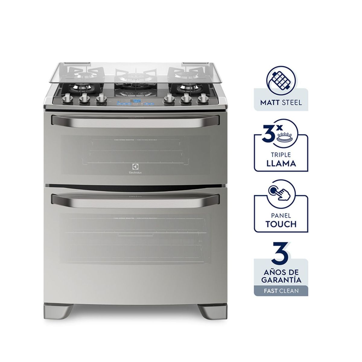 ELECTROLUX - Cocina FS Electrolux Doble Horno Dual 5 Quemadores Triple Llama 76XGD