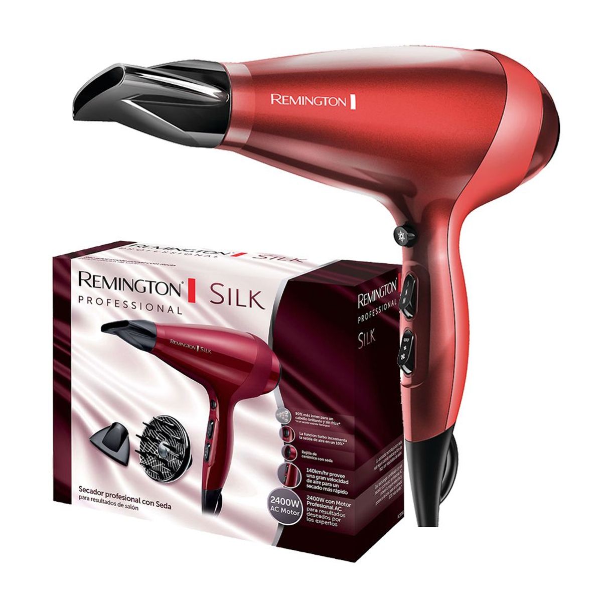 REMINGTON - Secador Remington Silk Profesional AC9096 Rojo 2400 Watts