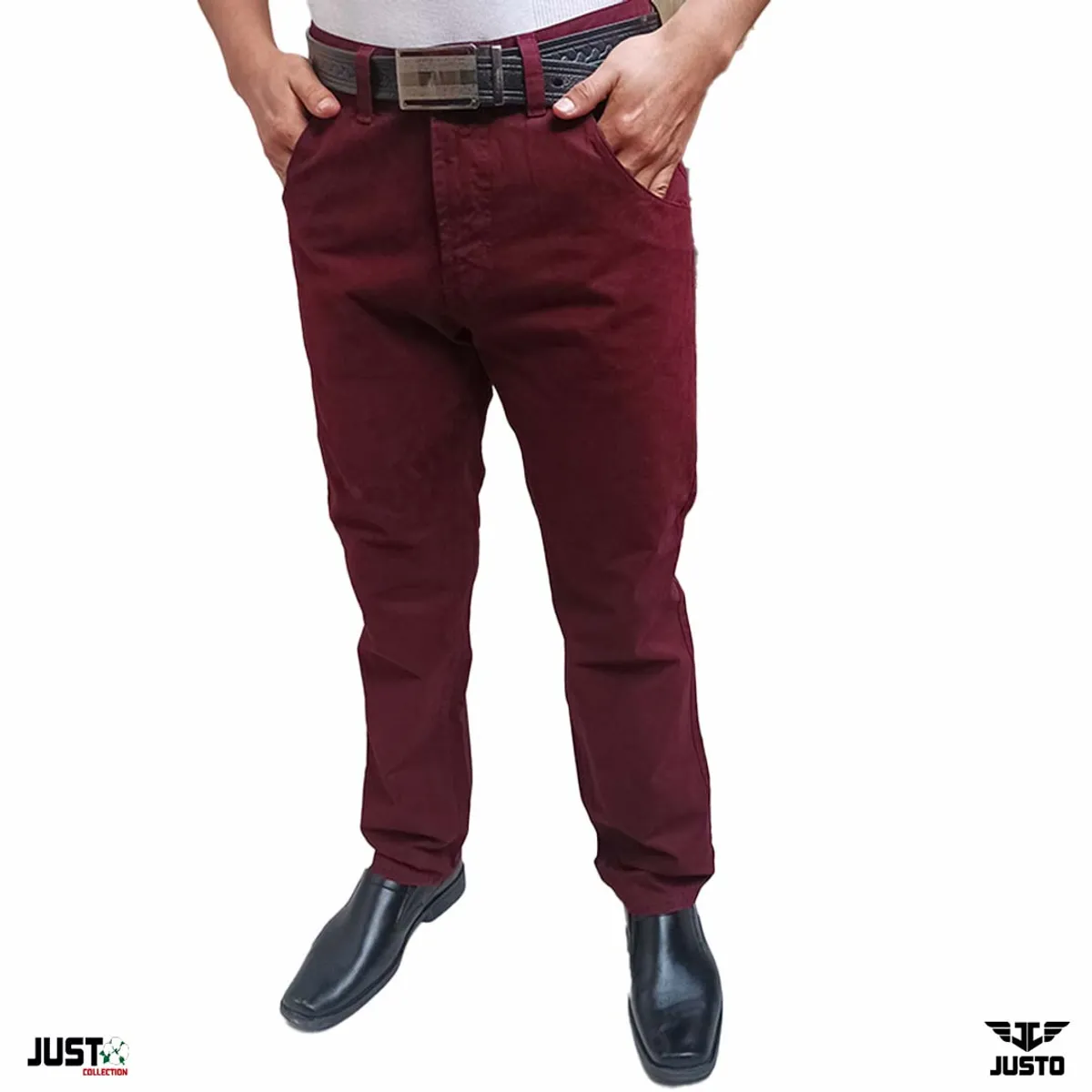 JUST - PANTALON DRILL PARA HOMBRE - GUINDA