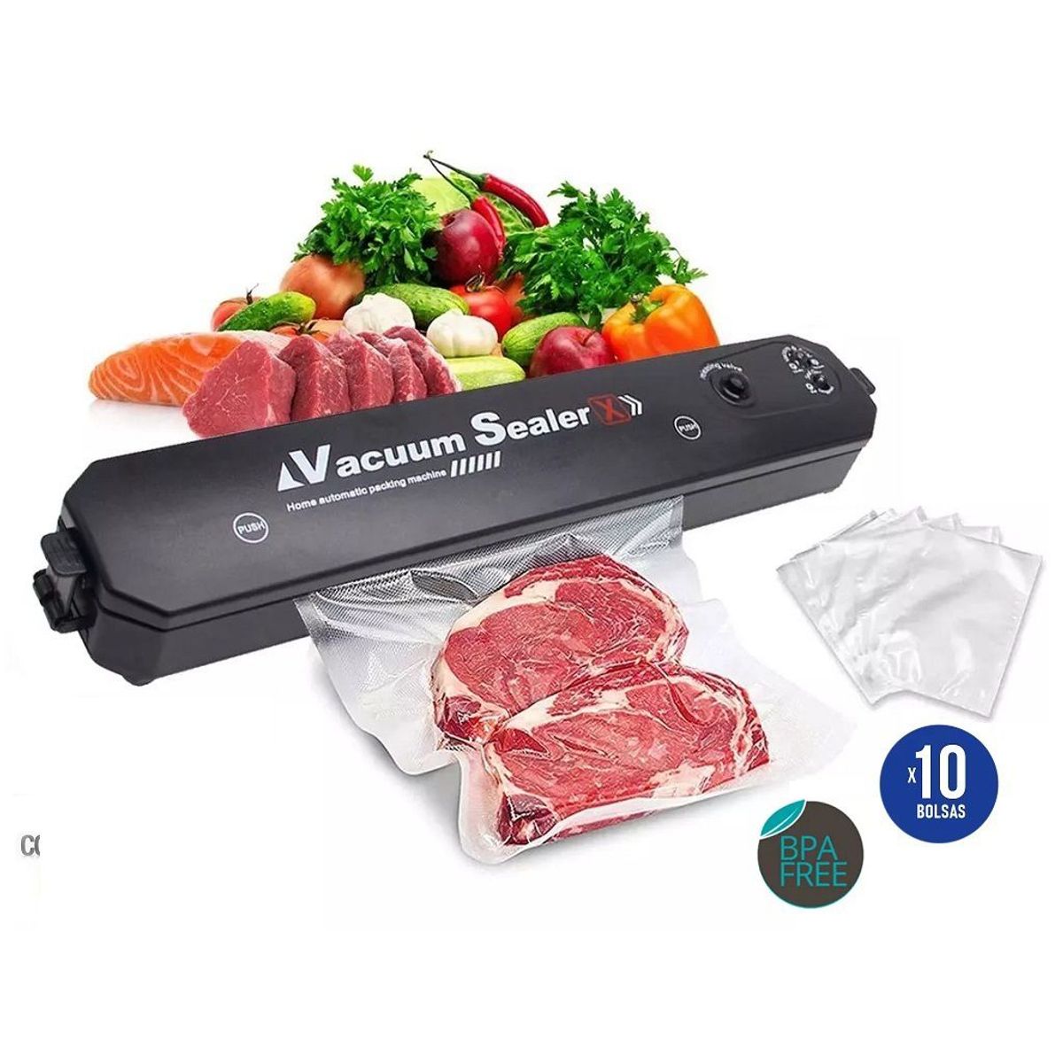 GENERICO - Selladora Bolsa Vacio + 10 Bolsas Maquina Extraer Aire Vacuum Sealer