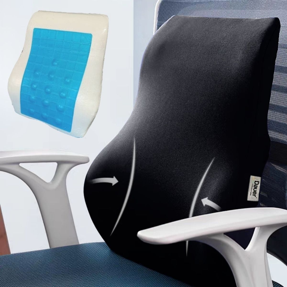 DAUER - Cojín Ergonómico Lumbar Viscoelástico Gel + Bambu incluye Funda Negro