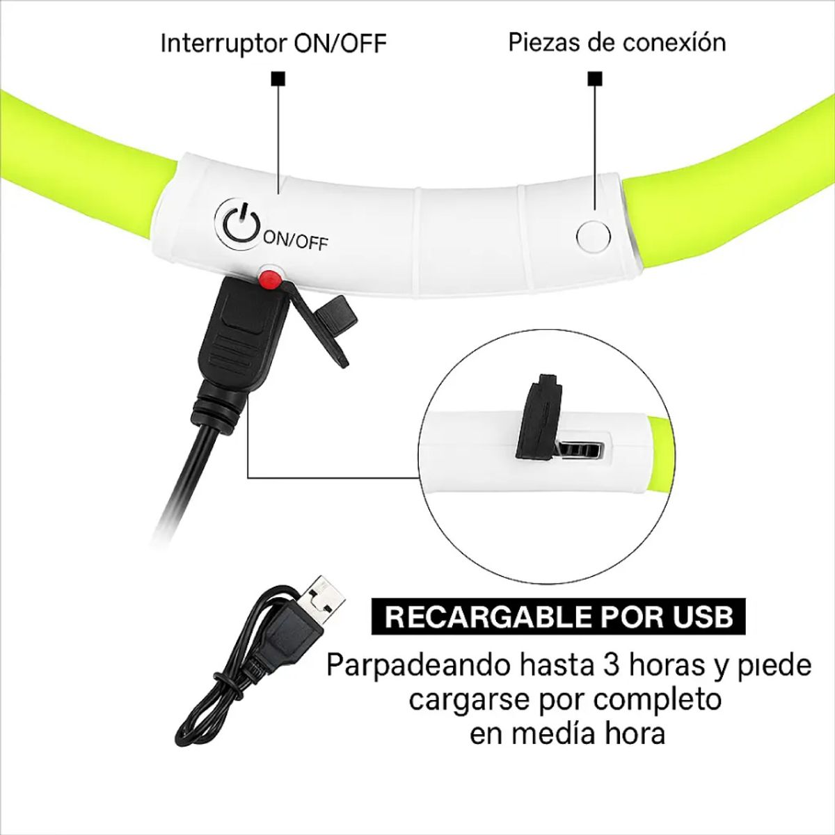 ALL FOR PAWS - Collar para perros led recargable M