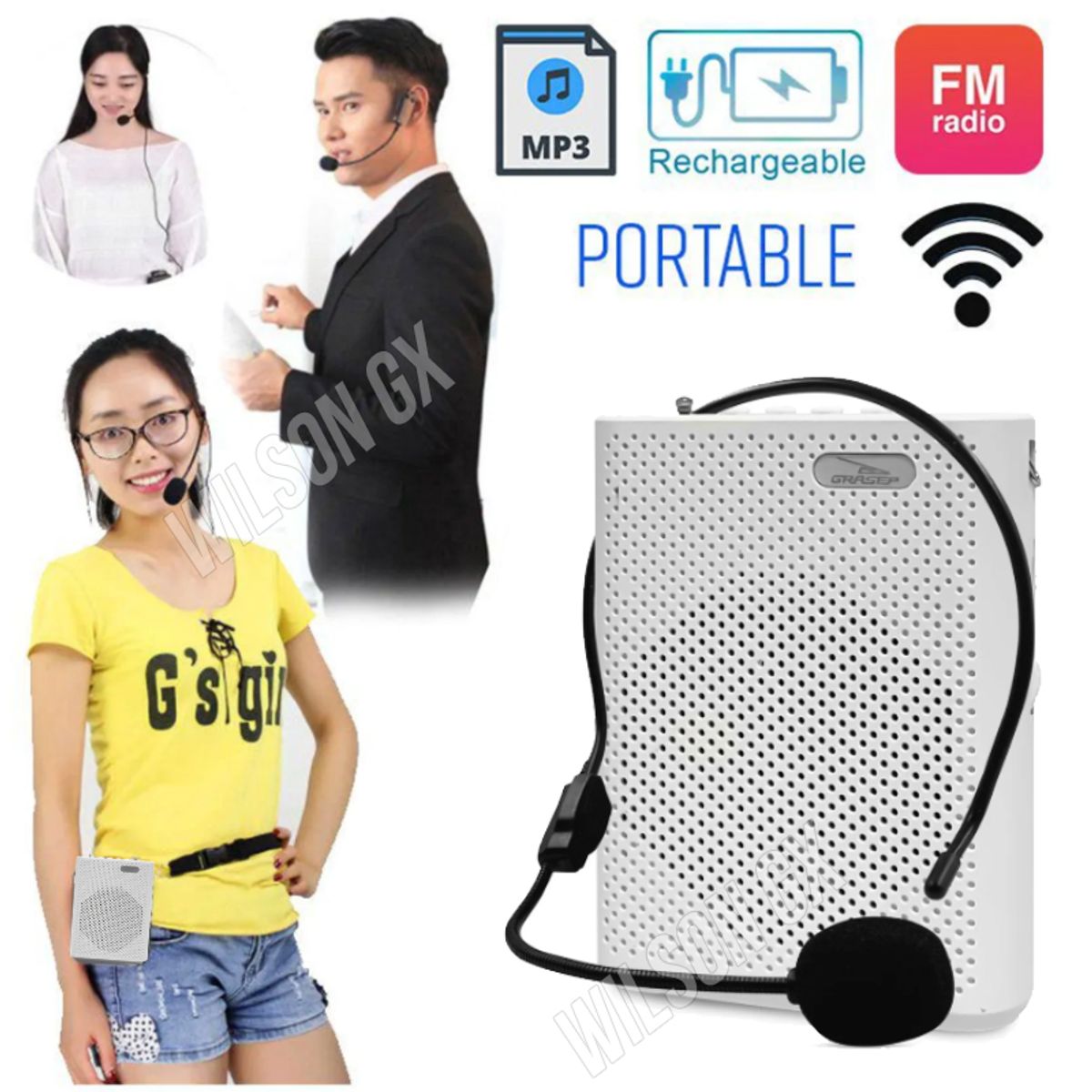 SEISA - Amplificador de voz portátil micrófono tipo vincha recargable altavoz