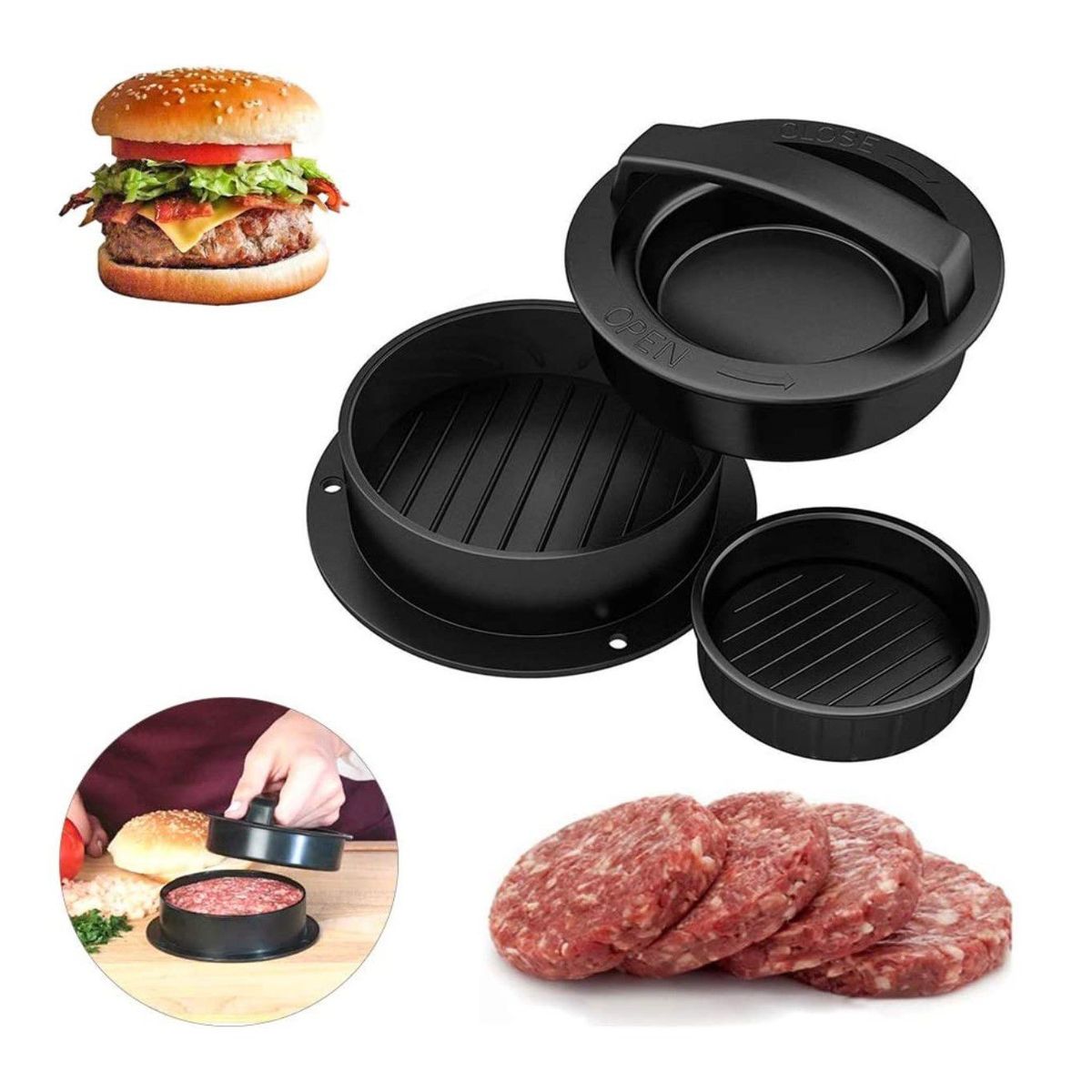 GENERICO - Molde Prensador Para Hacer Hamburguesas 3 En 1