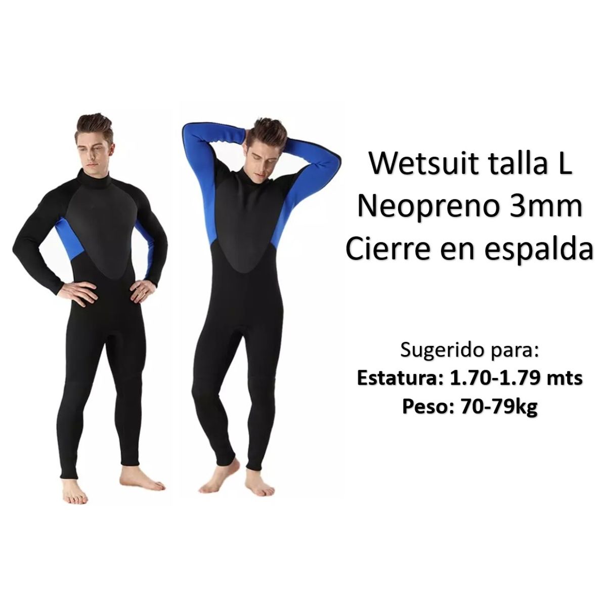 GENERICO - Wetsuit L Neopreno 3mm Negro Azul Cierre Espalda