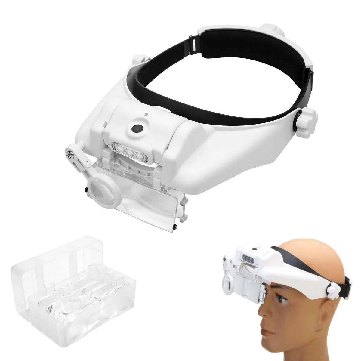 GENERICO - Lupa Lente Visera De Cabeza Con Luz Led + 5 Lentes