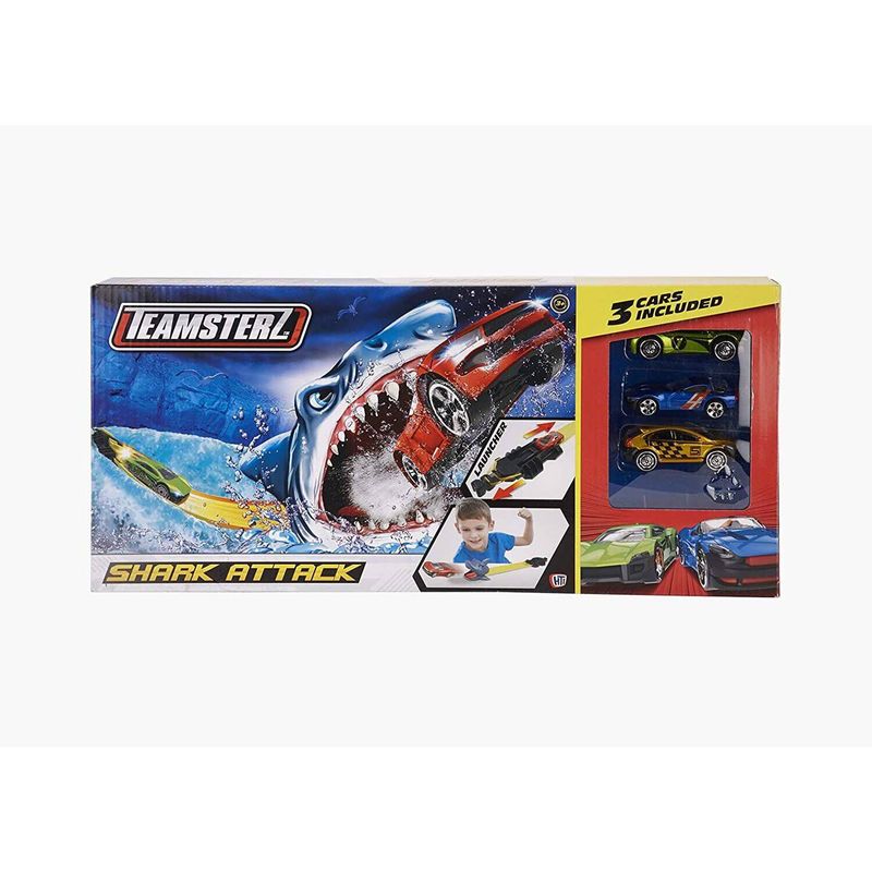 TEAMSTERZ - Juguete Pista Ataque de tiburón + 3 autitos Teamsterz