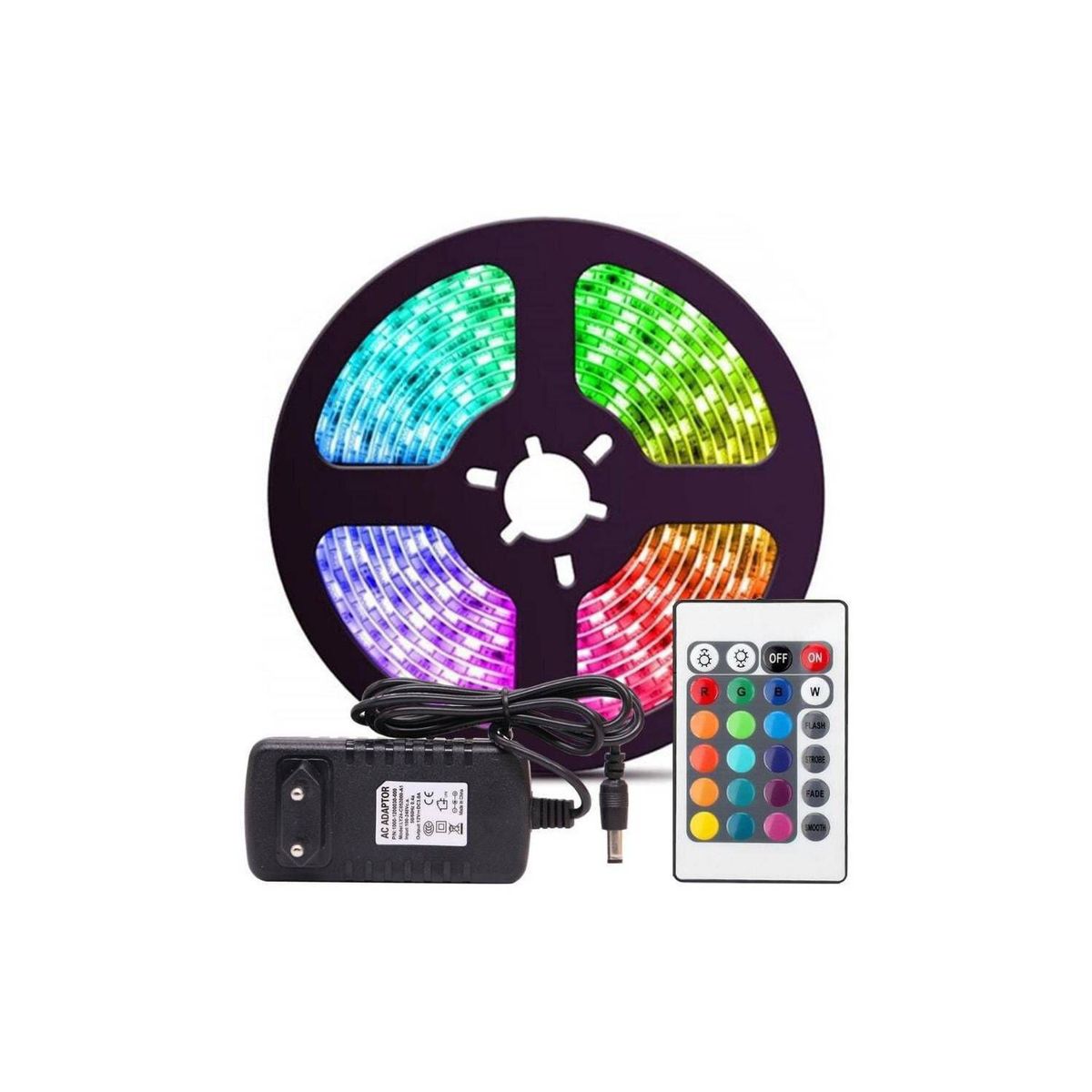 GENERICO - Cinta tira de luces led rgb 5050 5m con enchufe