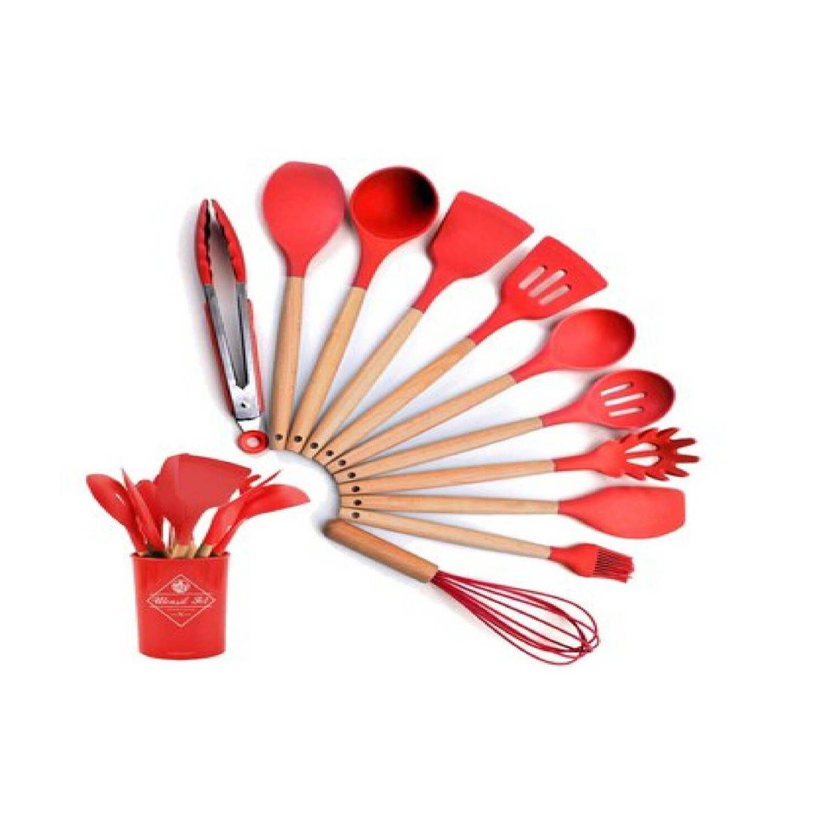 GENERICO - Set de Cucharones y Utensilios de Silicona Para Cocina Rojo 12PCS