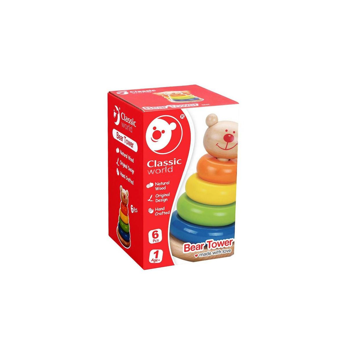 CLASSIC WORLD - Juguete de Bebé Osito Pila de Aritos de Madera