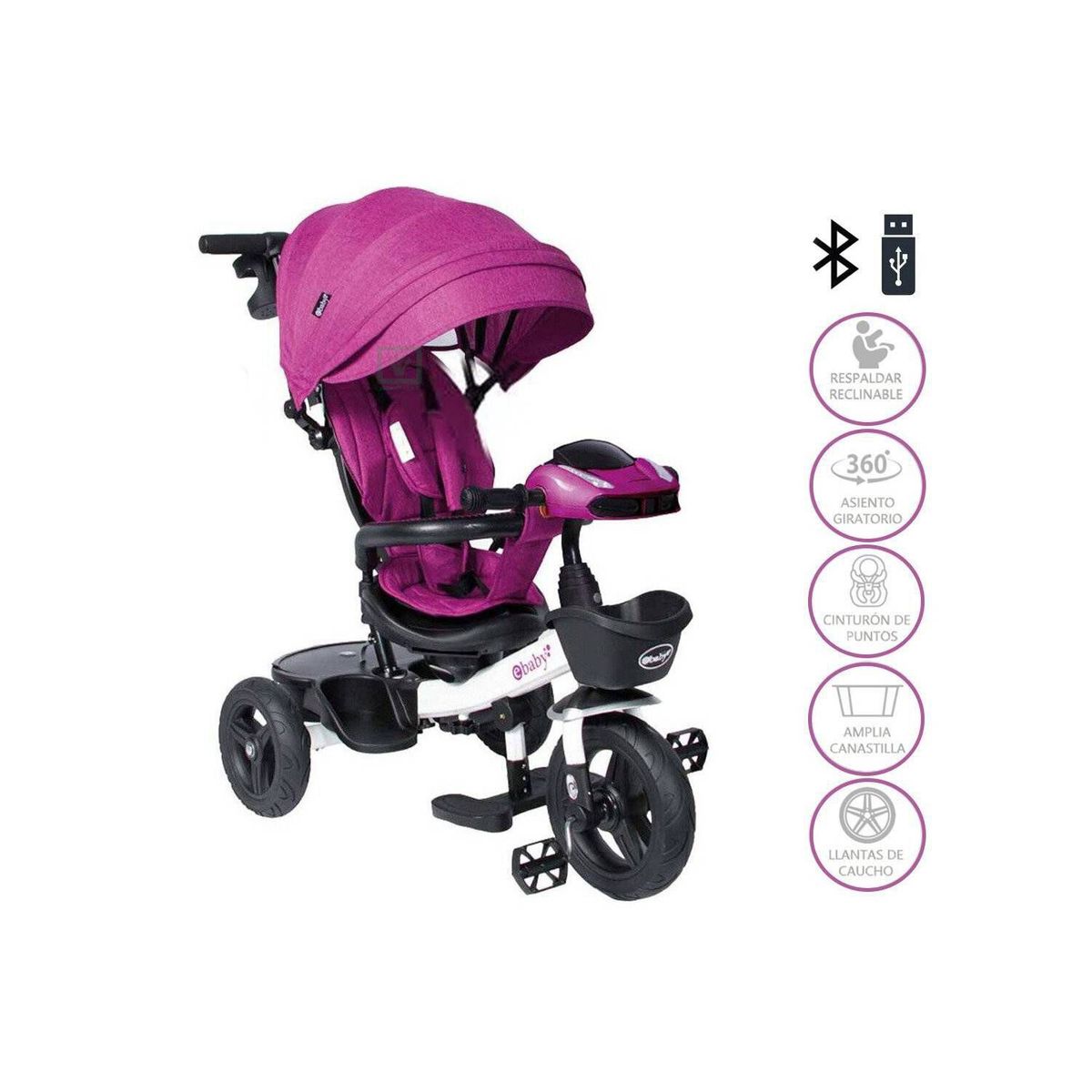 EBABY - Triciclo guiador aria 334 mo USB/bluetooth