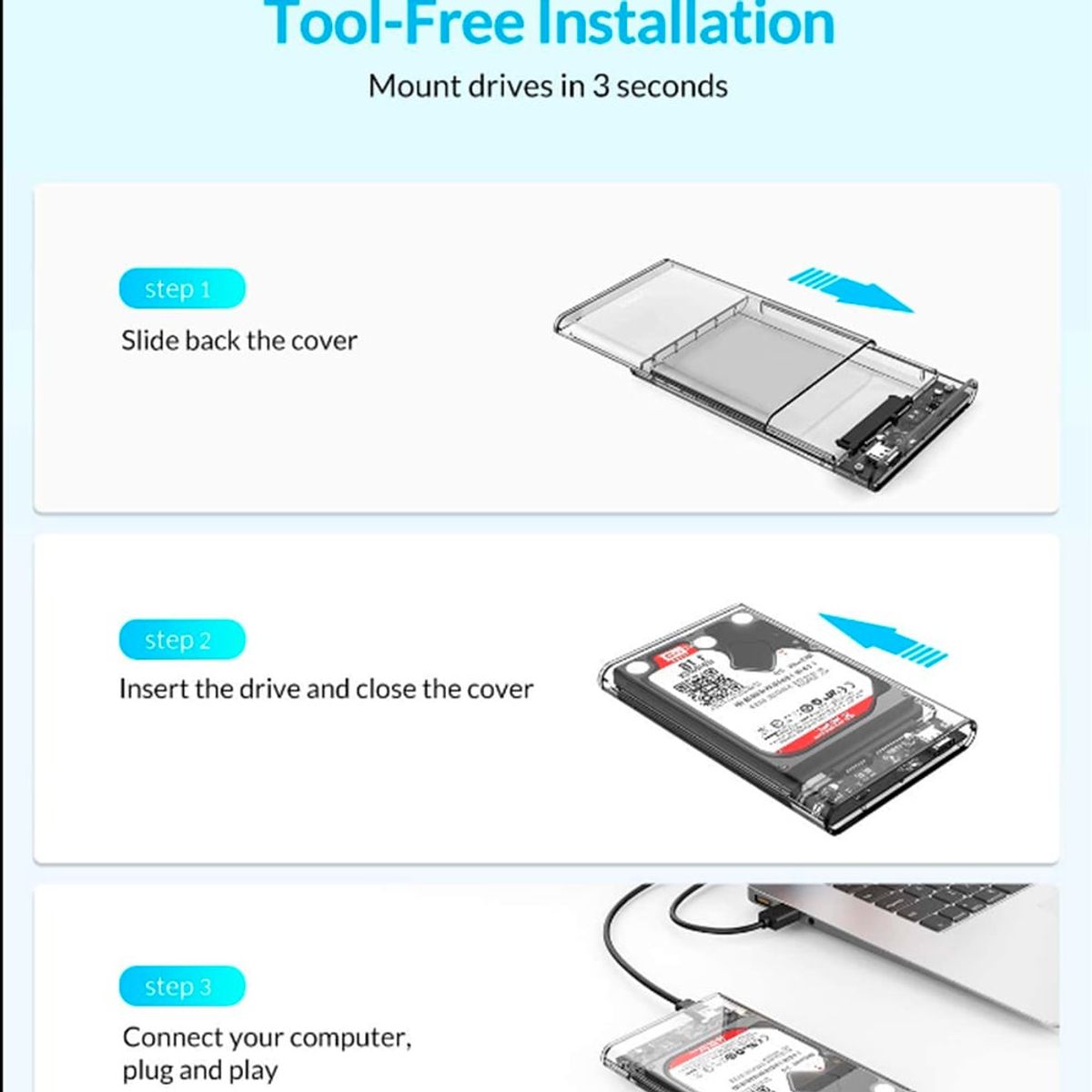 SEISA - Case disco duro externo usb 3.0 adaptador laptop sata 2.5