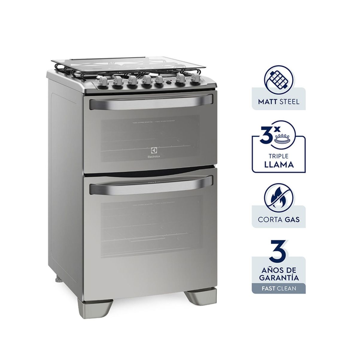 ELECTROLUX - Cocina FS Electrolux Doble Horno 4 Quemadores Triple Llama 56DXQ
