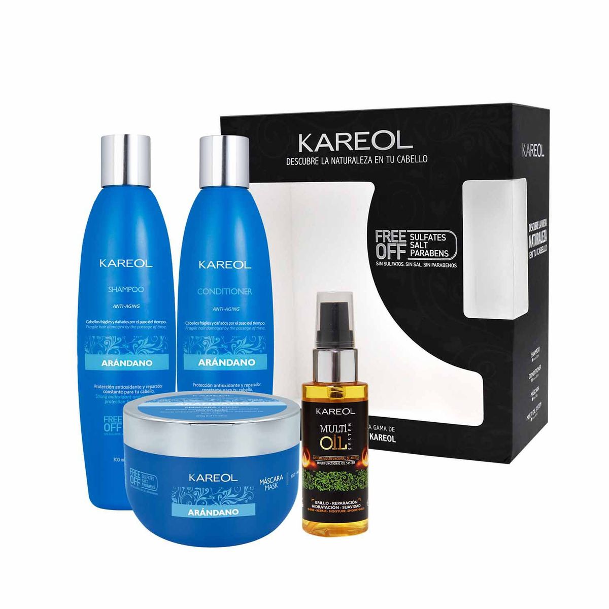 KAREOL - Pack Premium Kareol - Arándano - Shamp + Acond + Masc + Multi Oil