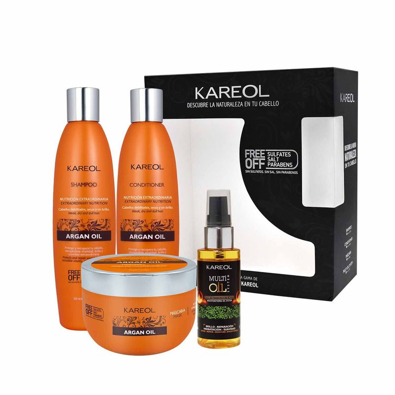 KAREOL - Pack Premium Kareol - Argán Oil - Shamp + Acond + Masc + Multi Oil