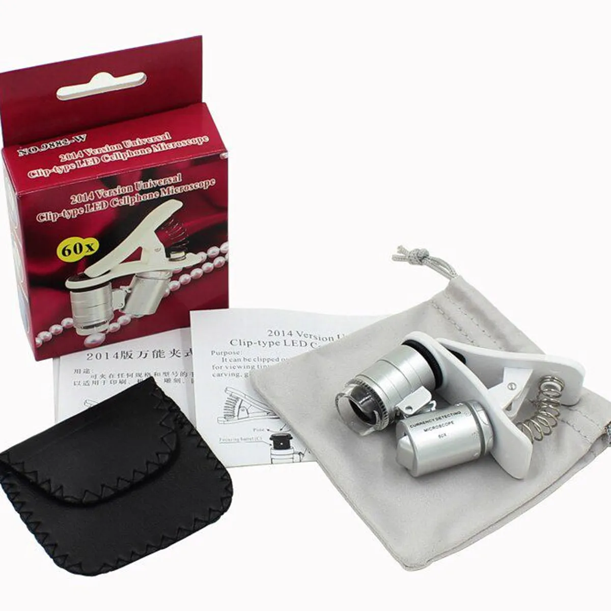 GENERICO - Lupa 60x para celular Con Luces Led Clip Para teléfono