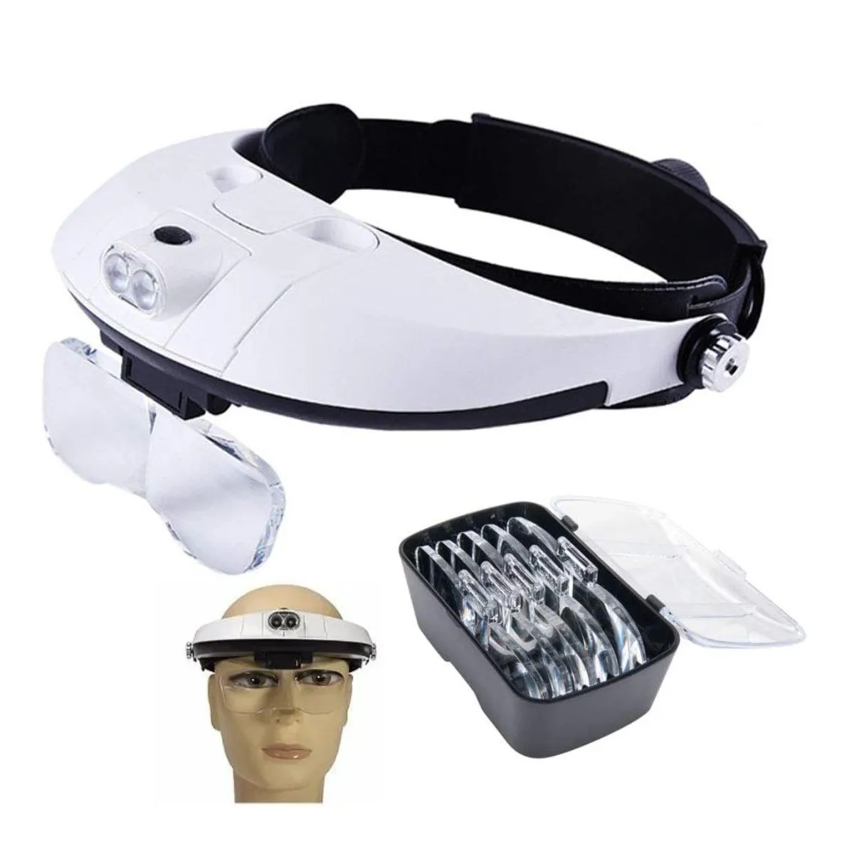 GENERICO - Lupa De Cabeza 5 Lentes Intercambiables Desmontables con Luz Led