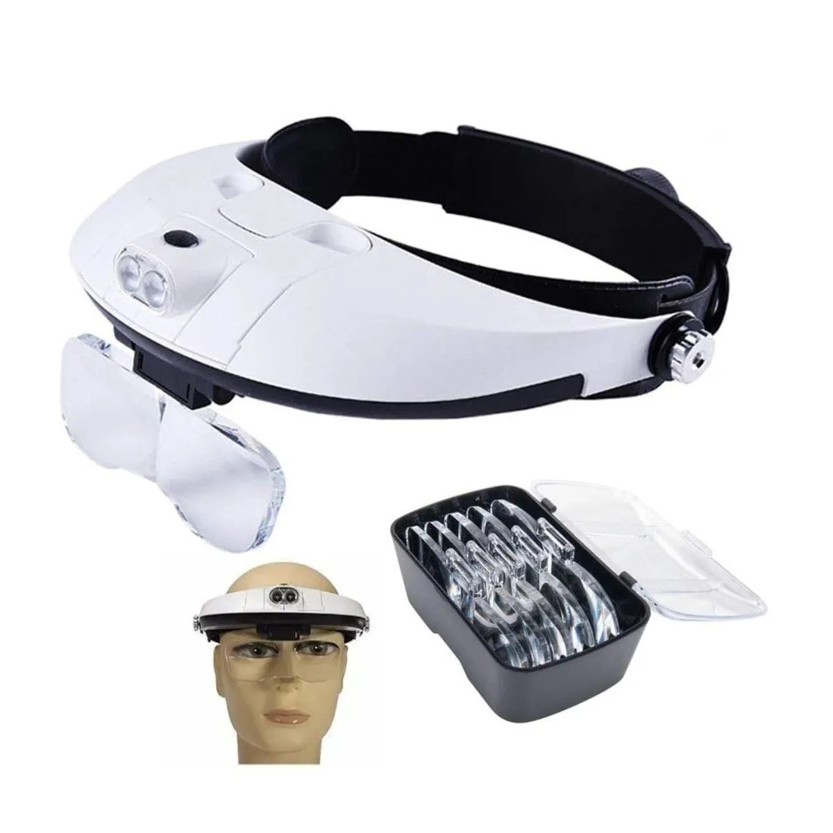 GENERICO - Lupa De Cabeza 5 Lentes Intercambiables Desmontables con Luz Led