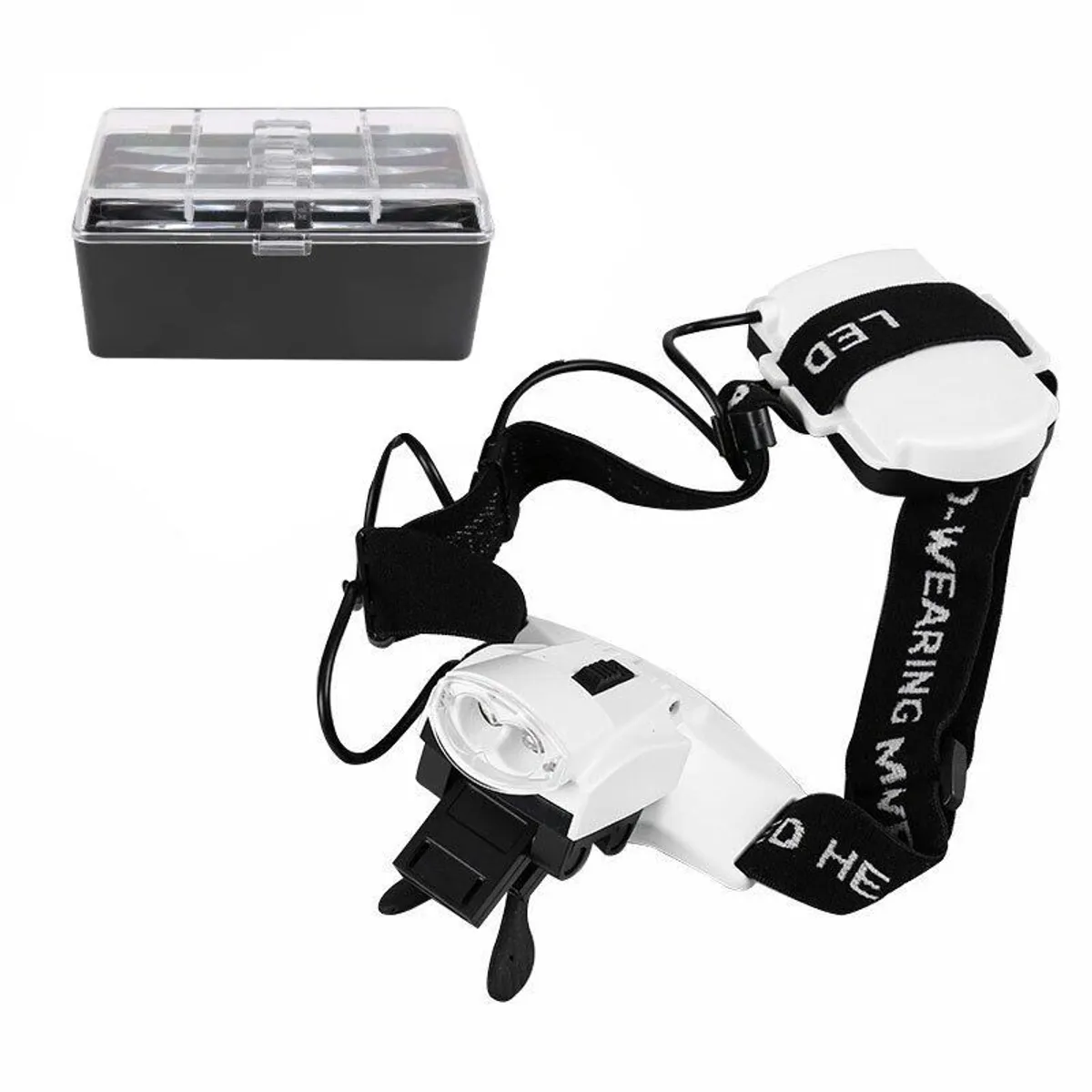 GENERICO - Lupa Visera De Cabeza Con Luz Led + 5 Lentes Para Reparación